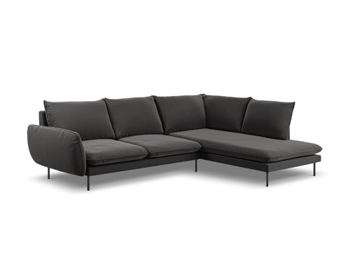 Cosmopolitan Design rechter hoekbank Vienna 6-zits, flueel, donkergrijs - 185x275x95cm