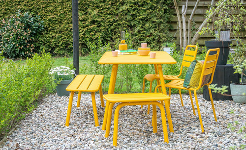 MaximaVida metalen vierkante tuintafel Max 80 x 80 cm okergeel - vtwonen shop