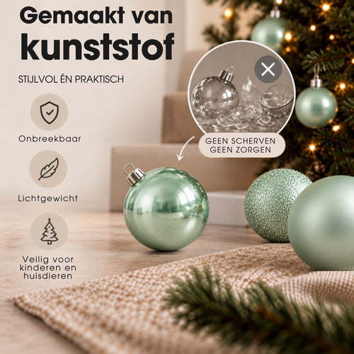 Mica Decorations Kerstballenset Onbreekbaar Lichtbruin 27 Stuks - Kerstballen van Gerecycled Polystyreen - Diameter 8 cm - Matte en Glanzende