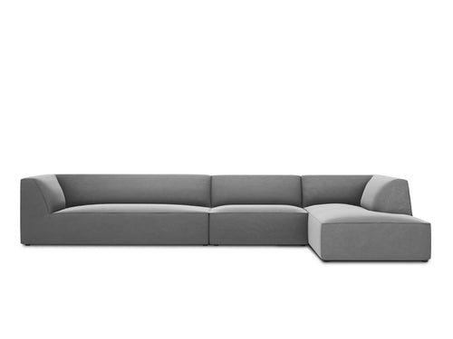 Micadoni rechter hoekbank Ruby 5-zits, flueel, grijs - 180x366x69cm