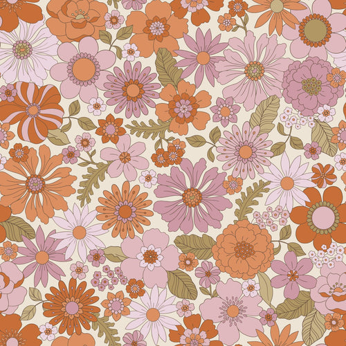 ESTAhome behang retro bloemen paars en oranje - 53 cm x 10.05 m - 130961 - vtwonen shop