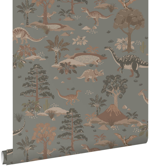 ESTAhome behang dinosaurussen vergrijsd blauw en bruin - 50 x 900 cm - 131656