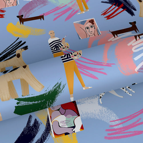 Walls4You behang surrealistisch motief lichtblauw en meerkleurig - 53 cm x 10 m - 640137