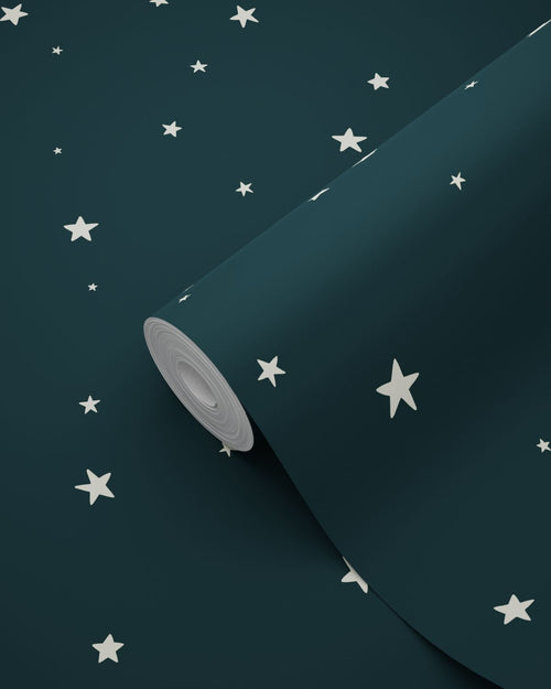 ESTAhome glow-in-the-dark behang lichtgevende sterretjes donkerblauw - 53 cm x 10.05 m - 139262