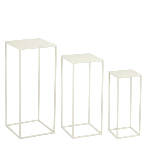 Mica Decorations Quinty Bijzettafel - Set van 3 - L30 x B30 x H70 cm - Metaal - Off-white