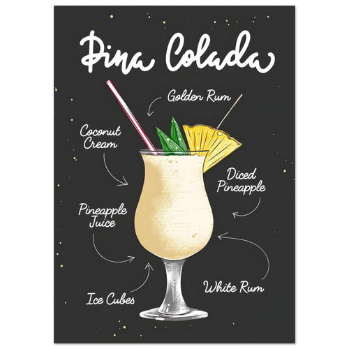 Artfulprints  Piña Colada cocktail – Illustratie   poster 50x70 cm