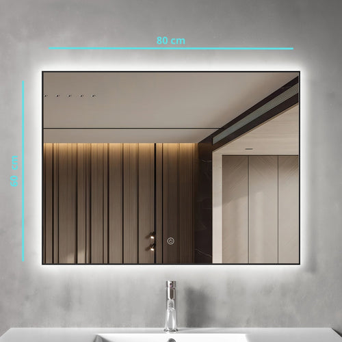 LOMAZOO badkamerspiegel Lyon - met LED verlichting - rechthoekig - zwart - 80 x 60 cm