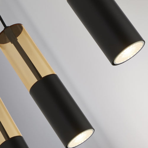 Merrygold Plafondhanger met 5 lichtbalken, amberkleurig acryl en zwart