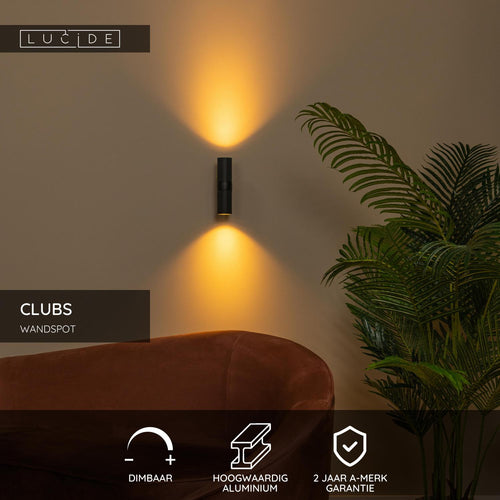 Lucide wandspot CLUBS - 2xGU10 (MR16) - Zwart