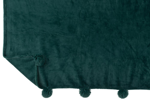 J-Line Plaid Pompom - polyester - donkergroen - 170 x 130 cm - vtwonen shop