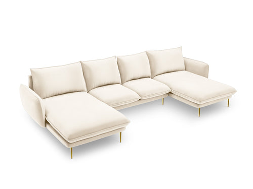 Cosmopolitan Design Panoramische bank Vienna 6-zits, flueel, lichtbeige - 170x350x95cm