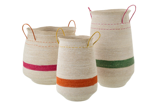 J-Line mand Met Handvat Gestreept - zeegras - mix - set van 3
