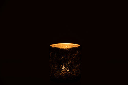 J-Line windlicht Glitter - glas - grijs - medium - 2 stuks
