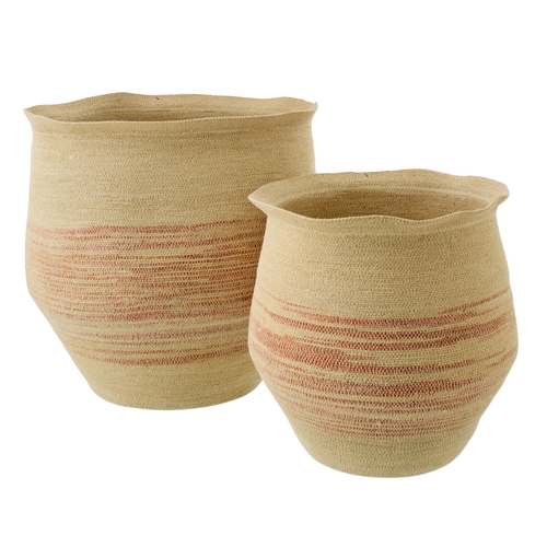 J-Line mand Gestreept - zeegras - naturel/oranje - set van 2