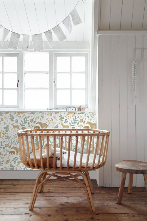 ESTAhome behang bos met bosdieren groen en beige - 53 cm x 10.05 m - 139586