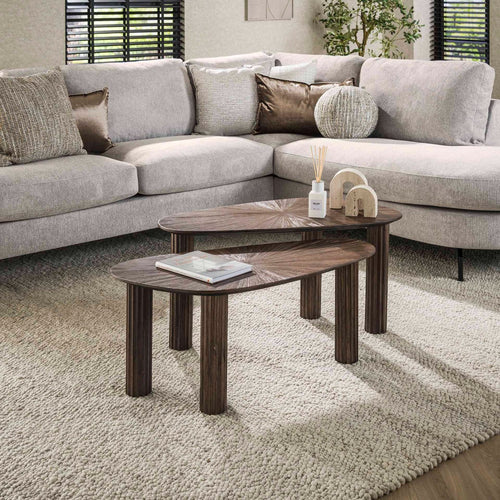 Giga Meubel Salontafel Maya - Donkerbruin Hout - Set van 2 - 84x39x43cm - vtwonen shop
