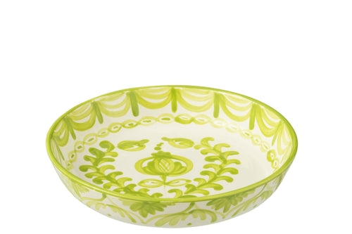 J-Line schaal Granada Low - keramiek - wit/groen - large - Ø 25 cm