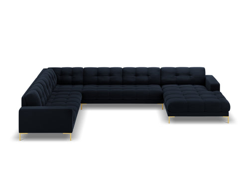 Cosmopolitan Design Panoramische hoekbank links Bali 7-zits, flueel, donkerblauw - 256x327x75cm