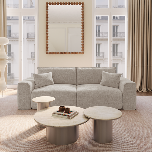 Premium Interiors - Snel uitklapbare slaapbank COMO - bouclé-stof lichtgrijs 216cm