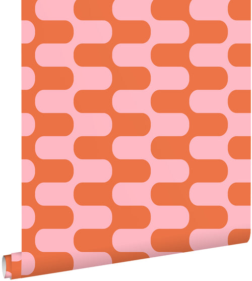 ESTAhome behang golvende lijnen oranje en roze - 50 x 900 cm - 131836