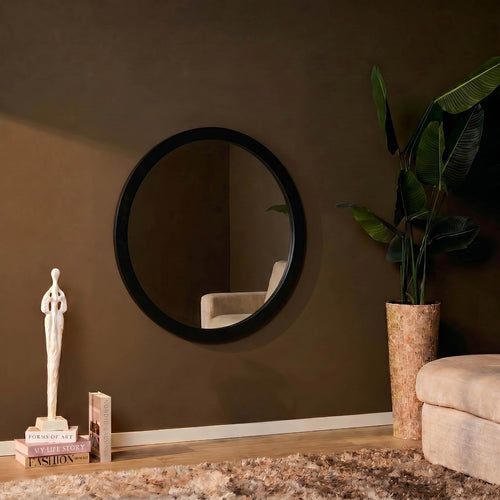 StarFurn Spiegel Dide - Rond Zwart Hout - 60x3x60cm
