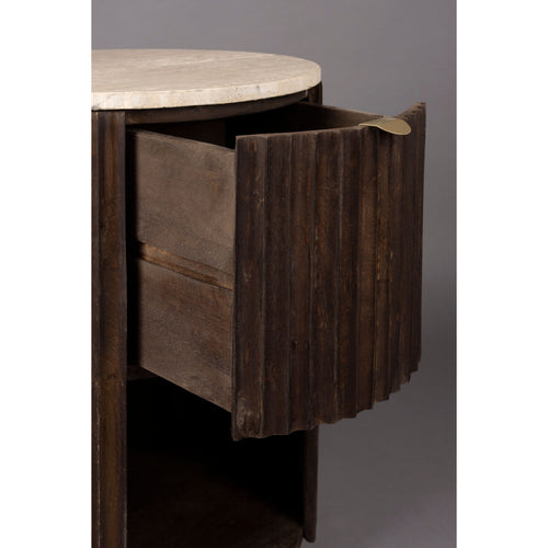 Dutchbone Marlow Bijzettafel/Nachtkastje Rond 45 cm Travertin/ Hout - Bruin - vtwonen shop