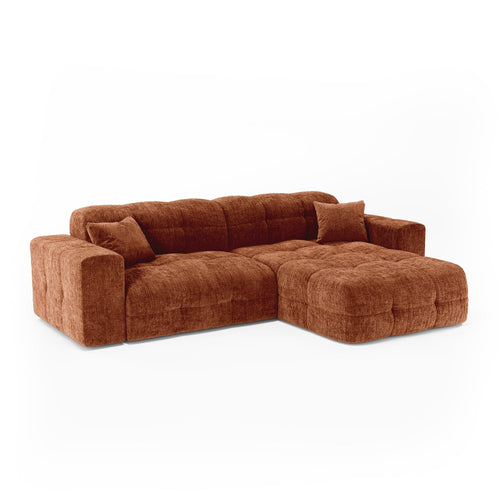Premium Interiors - Rechthoekige hoekbank COCOON - gewaafd fluweel terracotta 230cm
