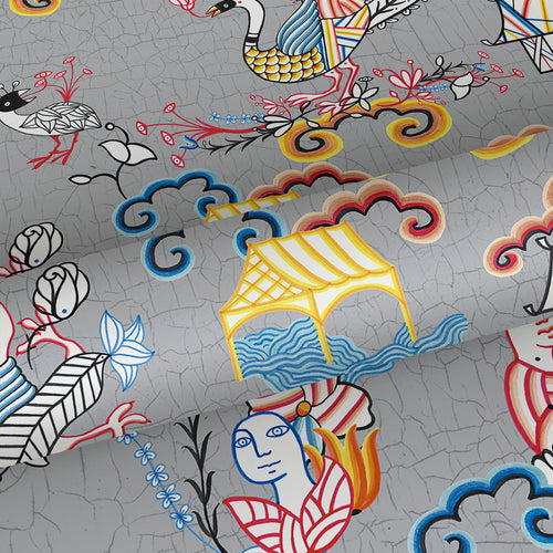 Walls4You behang surrealistisch motief grijs en meerkleurig - 53 cm x 10 m - 640154