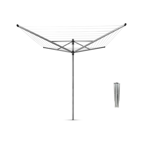 Brabantia Droogmolen Lift-O-Matic, 60 meter met metalen grondanker, doorsnede 45 mm 311000 - Metallic Grey