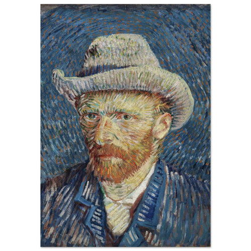 Artfulprints Poster Vincent van Gogh - Zelfportret met grijze vilthoed   - A4 21x29.7 cm - Blauw