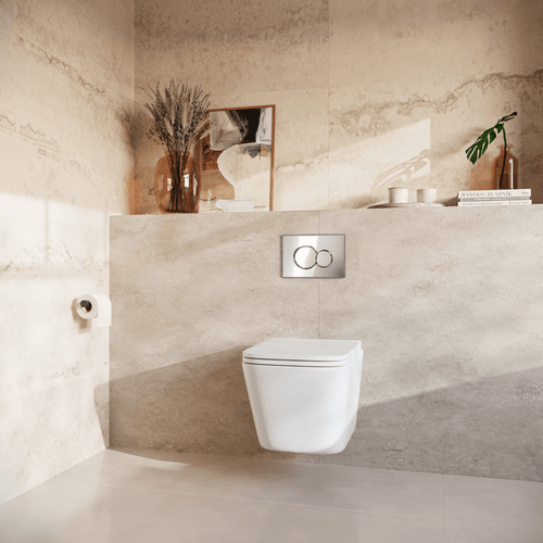LOMAZOO hangtoiletset Linea - met inbouwreservoir & ronde drukplaat - vierkant - chroom / wit