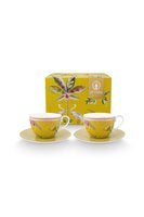 Pip Studio La Majorelle Kop en Schotel - Servies - Set van 2 kopjes en schoteltjes - Geel - 280ml - vtwonen shop