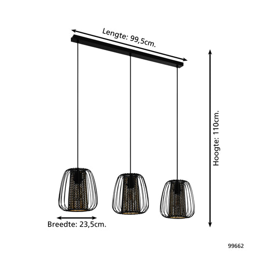 EGLO hanglamp Curasao - e27 - 99,5 cm - zwart/goud - vtwonen shop