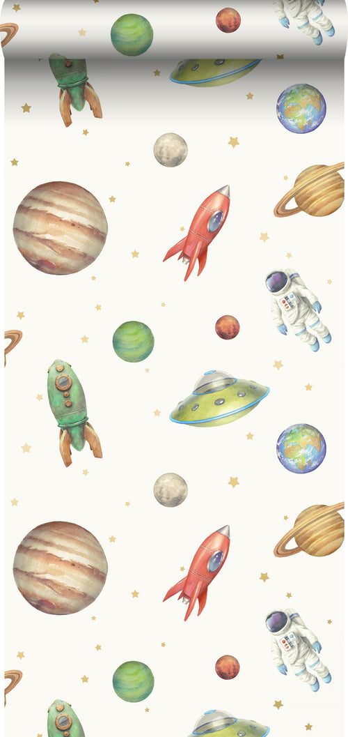 Sanders & Sanders behang planeten in de ruimte wit, groen en rood - 53 cm x 10.05 m - 935346