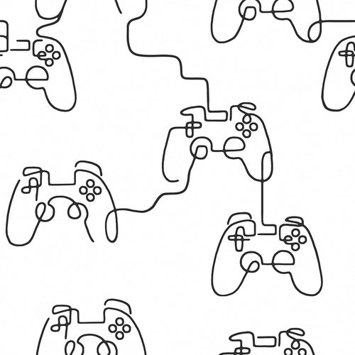 Next vliesbehang Gamer Doodle zwart wit 10mx52cm
