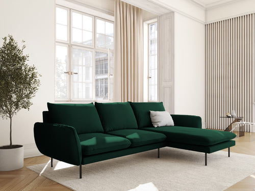 Cosmopolitan Design rechter hoekbank Vienna 5-zits, flueel, flessengroen - 170x255x95cm