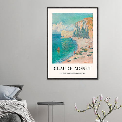 Artfulprints Poster Claude Monet - The beach and the falaise d' Amont   - 70x100 cm - Blauw