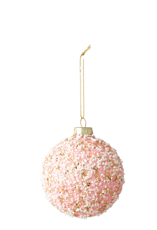 J-Line Kerstbal met parels - glas - roze - set van 24