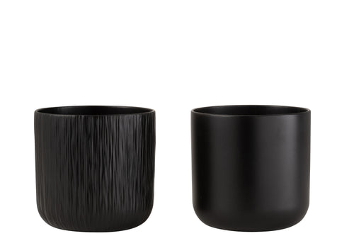 J-Line bloempot Gen - keramiek - zwart - extra large - 2 stuks - Ø 21 cm