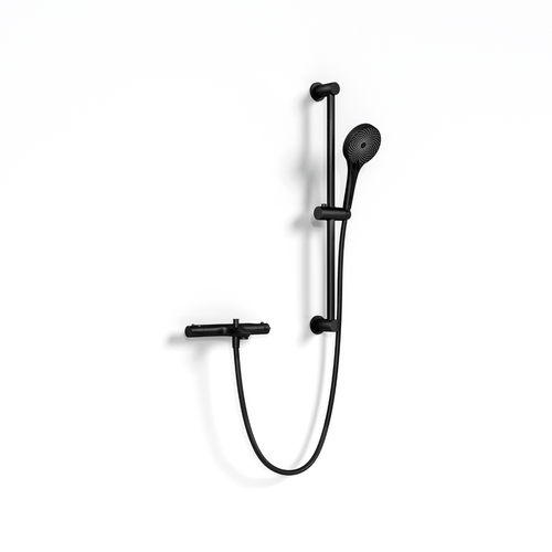 LOMAZOO thermostatische badkraanset Sorin - met handdouche - zwart - h.o.h. 15 cm