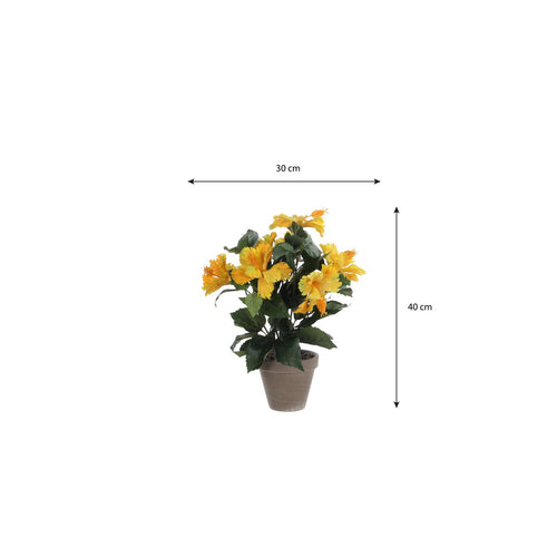 Mica Decorations Hibiscus Kunstplant in Bloempot Stan - H40 x Ø30 cm - Geel