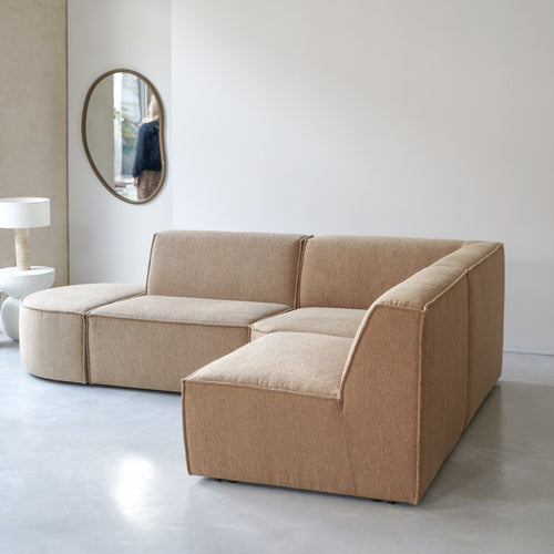 Tikamoon Modulaire 4/5-zitshoekbank in camelkleurige stof - Bruin