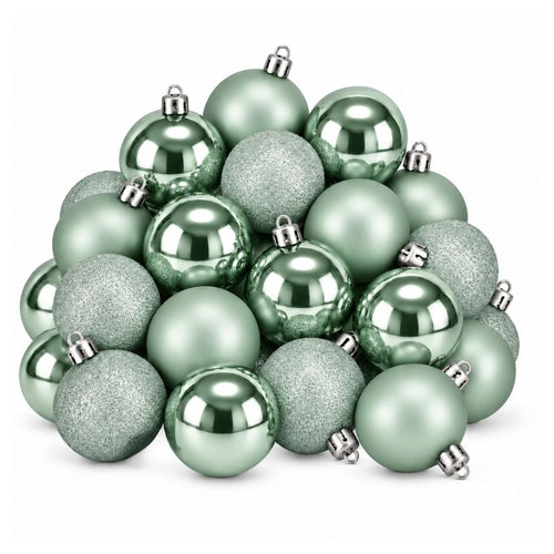 Mica Decorations Kerstballenset Onbreekbaar Lichtgroen - 27 Kerstballen van Gerecycled Kunststof - Diameter 8 cm - Ideaal voor Kinderen en Huisdieren