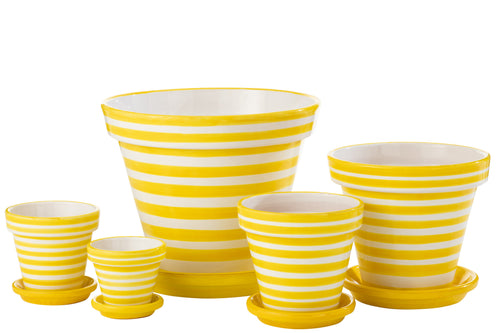 J-Line bloempot Granada Stripes Handmade + Painted - keramiek - geel - extra large - Ø 50 cm