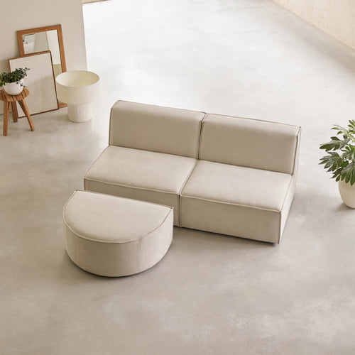 Tikamoon Afgeronde modulaire 2-zitsbank in beige stof - Beige