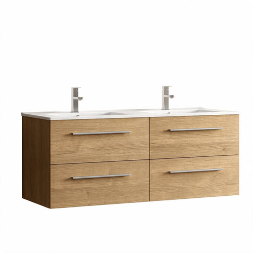 LOMAZOO badkamermeubel Valeno - zwevend - witte wastafel - licht eiken - 120 cm