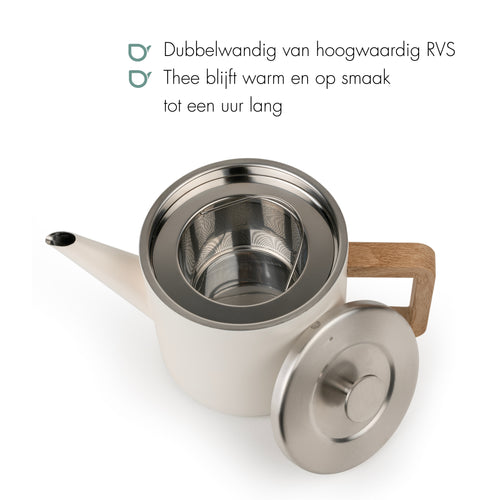 Bredemeijer - Dubbelwandige theepot Narvik - 1,1 liter - Warm wit - Met filter - vtwonen shop