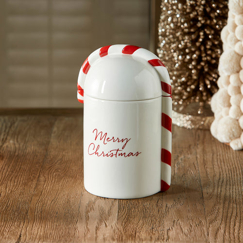 Rivièra Maison Christmas Candy Cane Storage Jar - Porselein - Wit - vtwonen shop