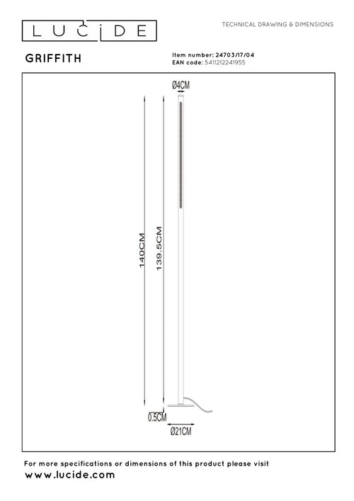 Lucide vloerlamp GRIFFITH - Geïntegreerde LED - Brons