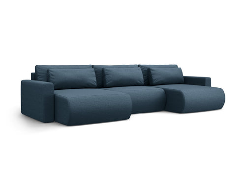 Cosmopolitan Design Converteerbare panoramische bank met opbergdoos Belfast 4-zits, structurele stof blauw - 149x340x84cm